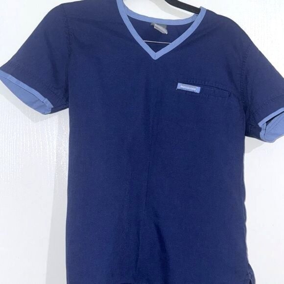 Metro Scrubs Navy Blue V-Neck Scrub Set With Light Blue Trim & Drawstring Pants - Picture 8 of 15
